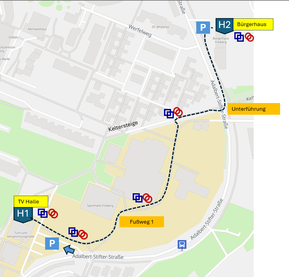 Fu�weg zwischen den beiden Hallen